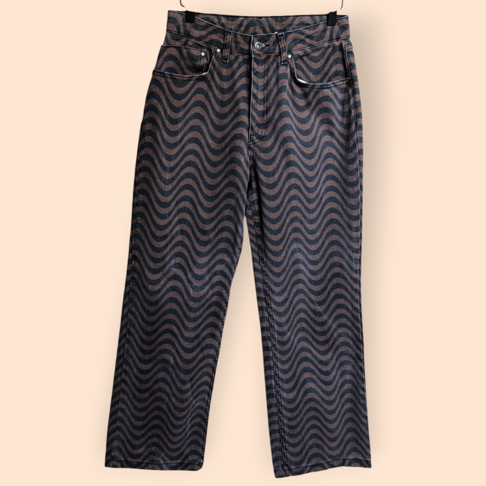The Ragged Priest Wave Print Dad Jeans Brown & Black Groovy Retro Women’s 28